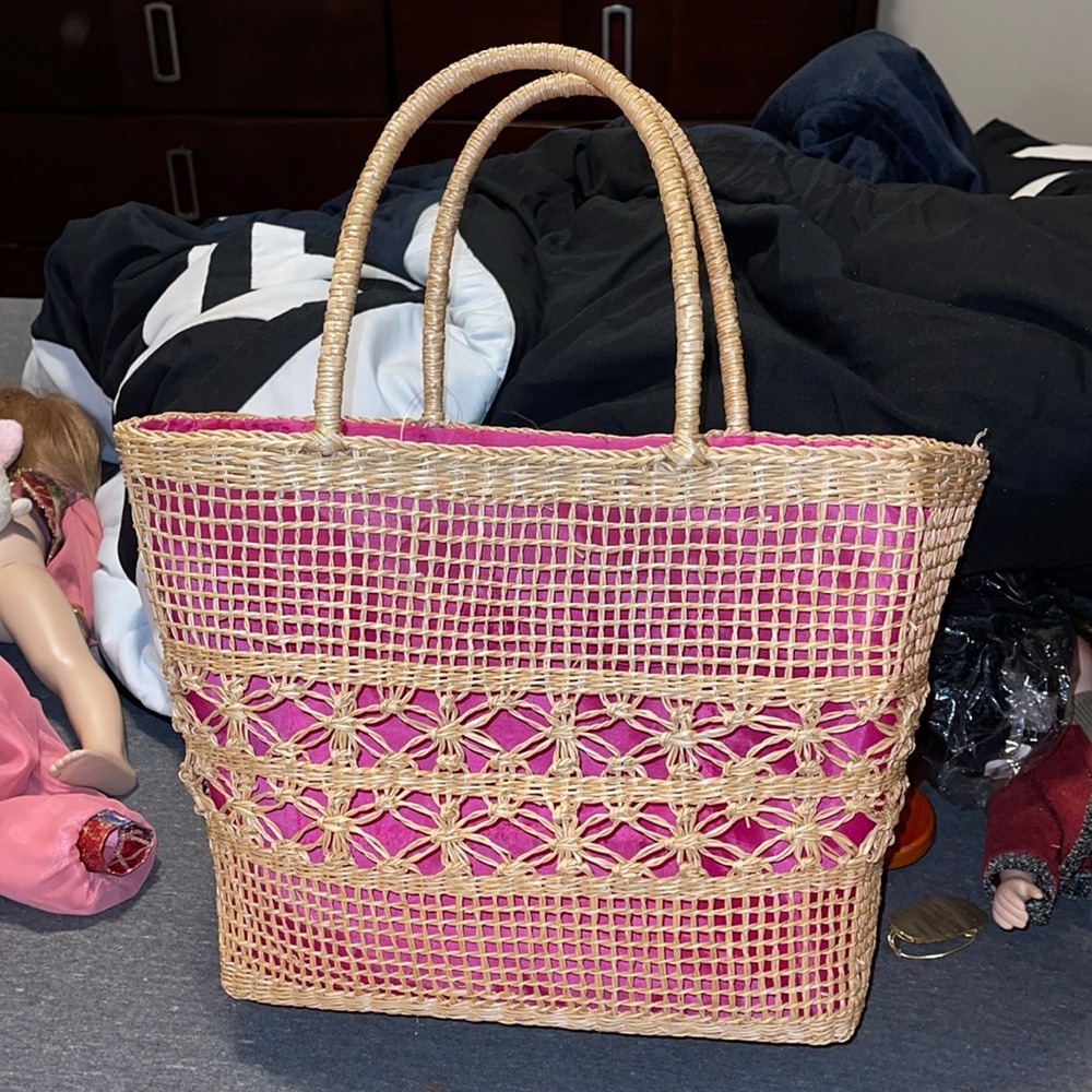 Straw Bag with Pink Lining NWT